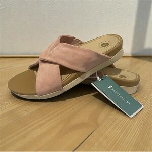 Revitalign Riviera Pink Suede Orthotic Crossband Slides - NWT